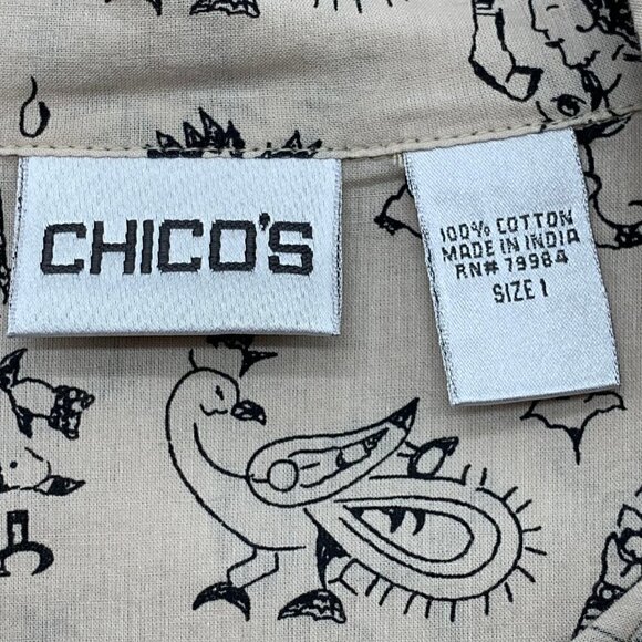 🎉Chico's Tan w/ Aztec People & Animals Blouse - Picture 4 of 5
